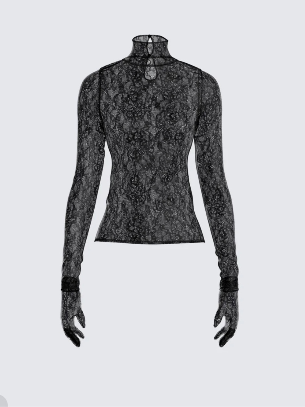 Finesse Black Sheer Floral Lace Long-Sleeve Turtleneck